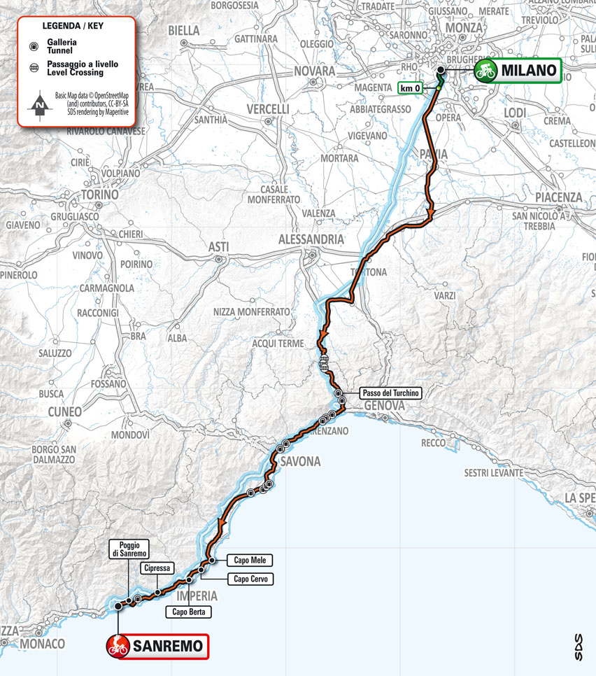 Map 2022 Milano-Sanremo